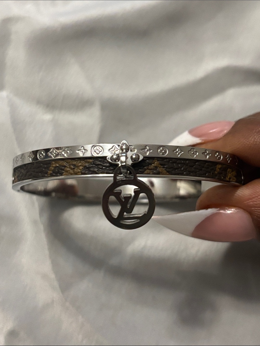 Louis Vuitton Brown and Silver Monogram Charm Bangle